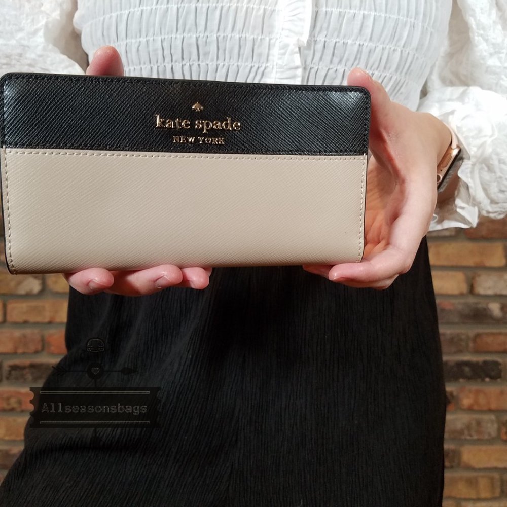 Kate Spade STACI Large SLIM BIFOLD Wallet Beige - Picture 3 of 7